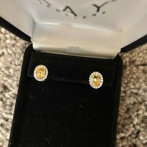 Kay Jewelers Oval Citrine Yellow and White Sterling Silver Stud Earrings